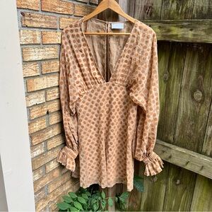 ASOS Tan Polka Dot Long Sleeve Dress w/ Built in Slip